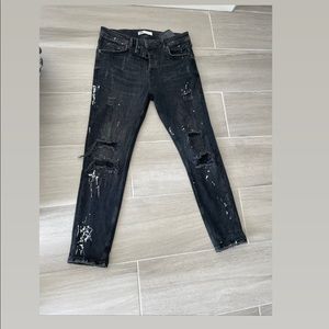 Mens Black Splatter Paint Ripped Jeans